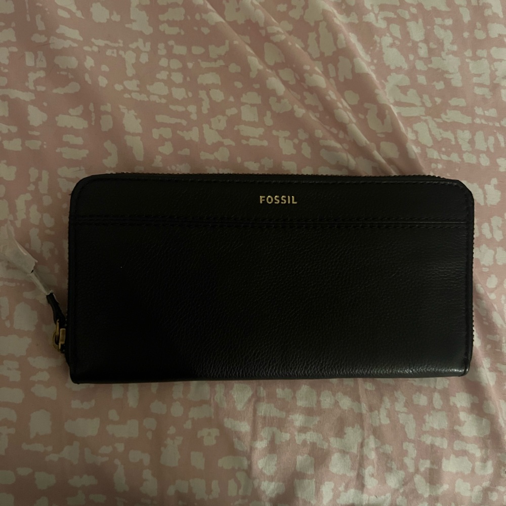 Fossil Large Tiegan Leather Wallet, Black